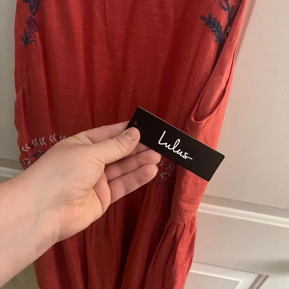 Lulus Sunshine Delight Coral Pink Embroidered A-Line Mini Sun Dress New XS - Picture 4 of 8